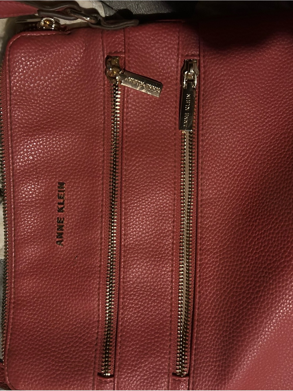 Anne Klein Rose-Red Pebbled Crossbody with Gold Hardware